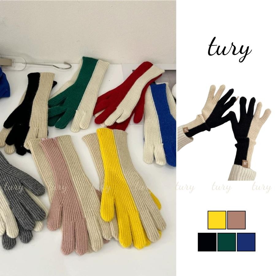 Găng Tay Len Unisex Nam Nữ - Tury- Bao Tay Hở Ngón Cảm Ứng Điện Thoại Họa Tiết Gân Trơn Phối 2 Màu Thu Đông Basic -GT041