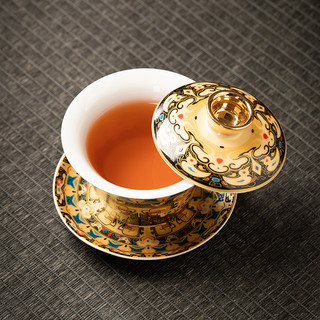 Men Màu Xoay Treo Sancai Gaiwan Trung Quốc Kung Fu Hộ Gia Đình Trà Vẽ Vàng Có Nắp Lanolin Ngọc Sứ Bát Trà XSVF