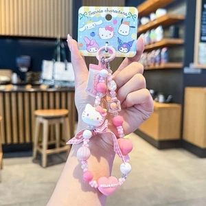 Phụ Kiện Điện Thoại Di Động Chính Hãng Sanrio Hoạt Hình Kuromi KT Mèo Nơ Hạt Ngắn Dây Xích Điện Thoại Di Động Móc Chìa Khóa Đính Hạt Dây Đeo Cổ Tay Điện Thoại Di Động Đa Năng