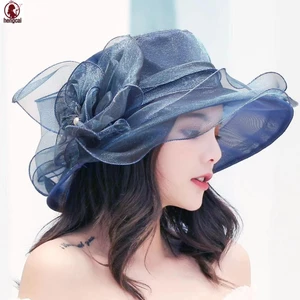 Mũ Top Vành Rộng Organza Style Vintage, Perfect cho Đi Biển và Sự Kiện Ngoài Trời