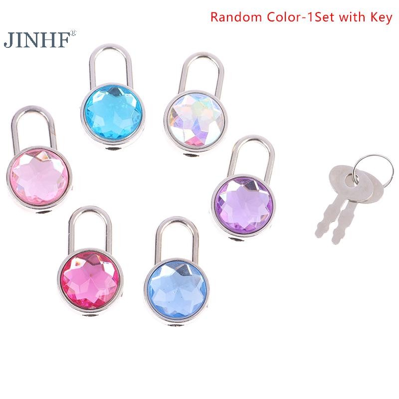 JINHF Bộ 1 ổ khóa mini tròn màu kim cương kèm chìa, dùng cho hành lý, hộp trang sức, vali, nhật ký HOT