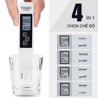 Bút đo nước chuyên nghiệp, chế độ kép TDS/EC! Màn hình LCD rõ, tự động bù nhiệt.