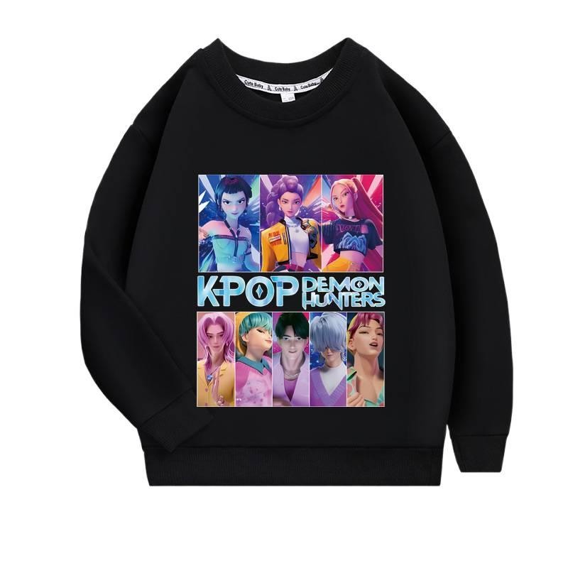 Áo hoodie hoạt hình in hình Kpop Demon Hunter 2D phổ biến mùa thu cổ tròn dài tay cho bé gái