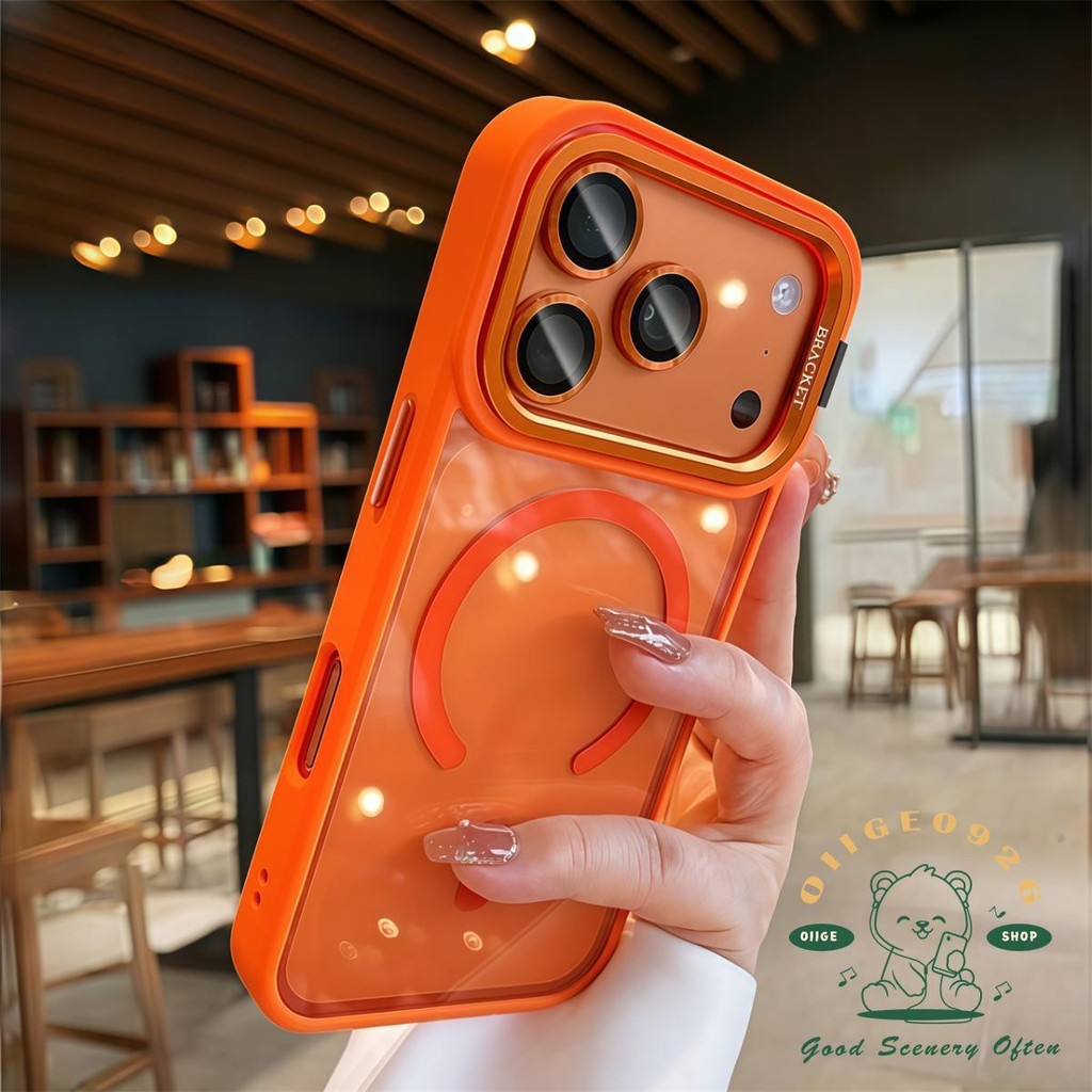 【 Ốp lưng iPhone17 】 Giá đỡ ống kính dạng lỏng màu cam Vỏ điện thoại từ tính iphone17 Pro Max 16 15 14 13 12 cho vỏ iPhone Vỏ mềm silicon TPU chống sốc