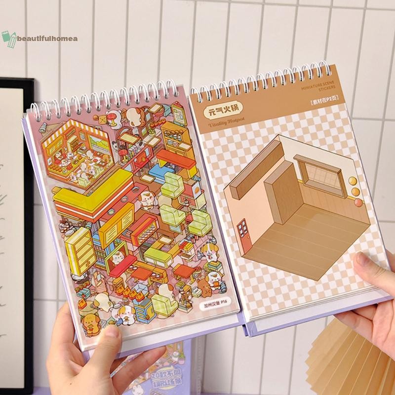 BeautifulHomeA 40 Cái 3D Diorama Sticker Book Quiet Book Crafts With Miniature House Scenes 3D Visual Scene Sticker DIY Sticker VN
