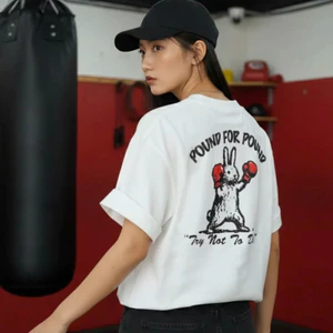 Áo thun nam chất lượng cao cấp Thỏ boxer in sáng tạo Đơn giản dáng rộng 100% Cotton cao cấp phong cách Hàn Quốc tay ngắn cổ tròn