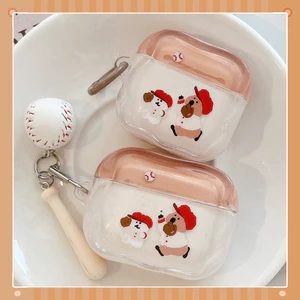 Ốp Tai Nghe Có Mặt Dây Chuyền Bóng Chày Cho Airpods 4 Pro 3 2 Thiết Kế Cạnh Sóng Dễ Thương Dinotaeng Họa Tiết Hoạt Hình TPU Mềm Chống Sốc Tai Nghe Không Dây Vỏ Bảo Vệ Chống Mất