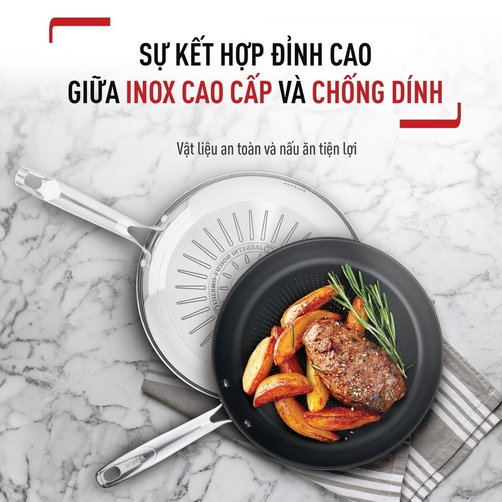Chảo Chiên Inox Chống Dính Tefal Duetto Plus 24/26/28cm Dùng Bếp Từ Titanium Chính Hãng