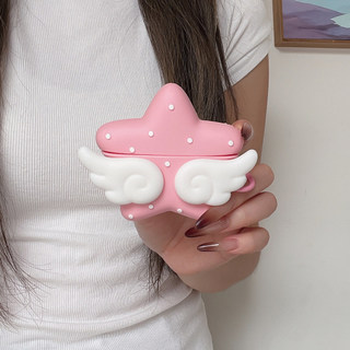 Hộp đựng tai nghe chống sốc silicon mềm Pink Star Angel Wings cho AirPods 4 Pro 3 2 1 Y2K Dễ thương chống rơi màu hồng