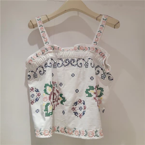Pháp Retro Phong Cách Kỳ Nghỉ Phong Cách Retro Dân Tộc Phong Cách Công Nghiệp Nặng Thêu Hoa Không Tay Top Tính Khí Camisole