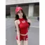 Bộ đồ thể thao thông thường Áo Vest không tay ôm cay ngọt ngào + Quần short thẳng in màu đỏ Bộ đồ hai mảnh mùa hè