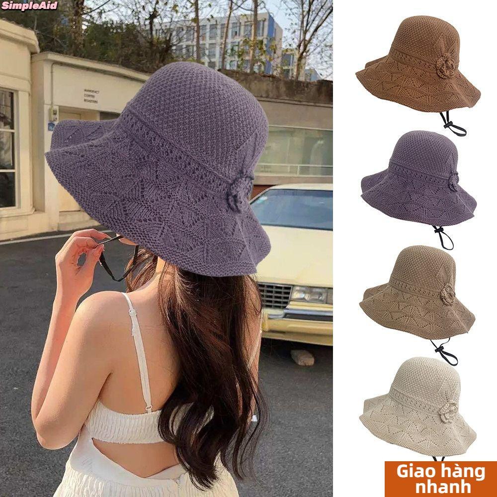 [Vận chuyển nhanh] Mũ đan SIMPLEAID, Mũ xô thoáng khí có thể gập lại, Chống tia cực tím Vành rộng Mũ ngư dân Cô gái