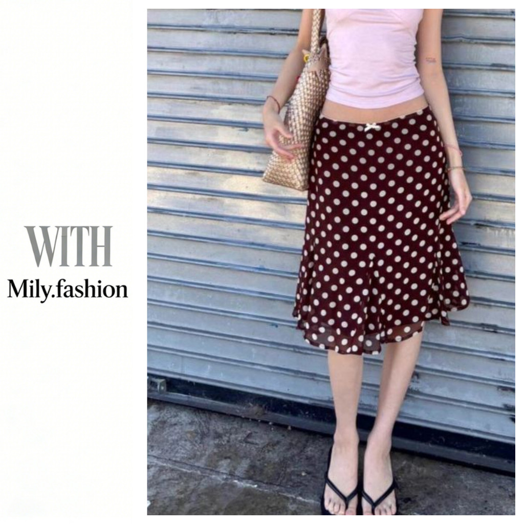 Milyfashion Co Giãn Eo Gạc Mùa Hè Tinh Khiết Desire Cao Cấp Chấm Bi Váy Y2K Ba Lê Phong Cách VWJM