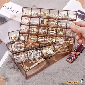 Hộp đựng đồ trang sức CHEESELY dành cho nữ Cô gái Acrylic 38 lưới Giá đỡ trưng bày trang sức trong suốt