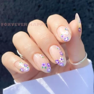 Móng tay giả hạnh nhân ngắn C316 với thiết kế hoa mùa xuân 24 chiếc