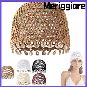 MERIGGIARE Móc Vỏ Bò Mũ, Cotton Thoáng Khí Bohemian Beanie Mũ, Vỏ Viền Móc Đan Phong Cách Bohemian Rỗng Ra Mũ Đan Mặc Hàng Ngày