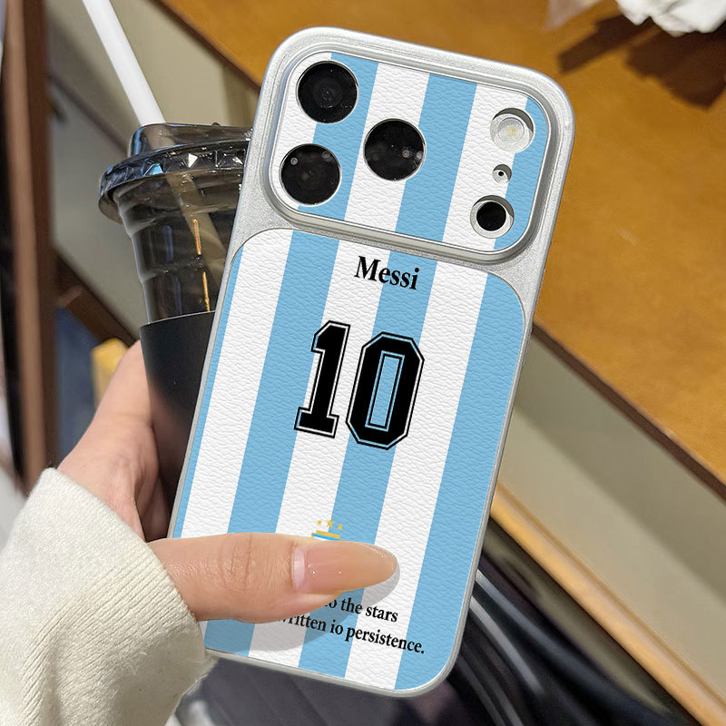 Ốp lưng iPhone Họa tiết da mạ phong cách Argentina Số 10 iPhone 17 16 15 14 13 12 11 Pro Max Plus Max