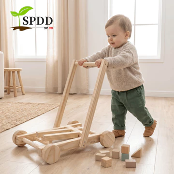 SPDD Hỗ trợ đi bộ cho trẻ mới biết đi, Xe tập đi bằng gỗ không dính bền bỉ không độc hại, An toàn giáo dục Chắc chắn có thể điều chỉnh tốc độ có thể điều chỉnh chiều cao Bánh xe đẩy Huấn luyện viên đi