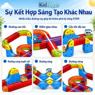 Bộ Tàu Điện Nam Châm Từ Tính Chống Trọng Lực KidToys - Lắp Ghép Đường Ray 3D Sáng Tạo Cho Bé