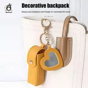 Túi Lipsti cầm tay màu trơn Ví Móc khóa Túi lưu trữ mini dành cho nữ Vỏ bảo vệ môi có gương trang điểm mini Mới