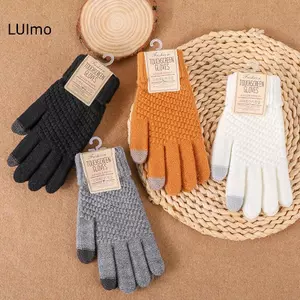 LUImo Mùa Đông Màn Hình Cảm Ứng Găng Tay Nam Nữ Ấm Áp Co Giãn Đan Găng Tay Giả Len Full Ngón Guantes Nữ Móc Luvas Thiên SBS