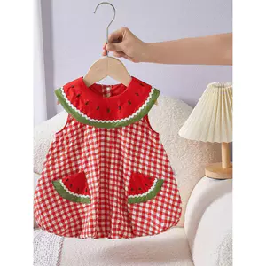 Đầm Nữ Bé Mùa Hè Cho Bé Dưa Hấu Phong Cách Áo Vest Bé Gái Mỏng Đầm Công Chúa Đi Chơi Váy Váy
