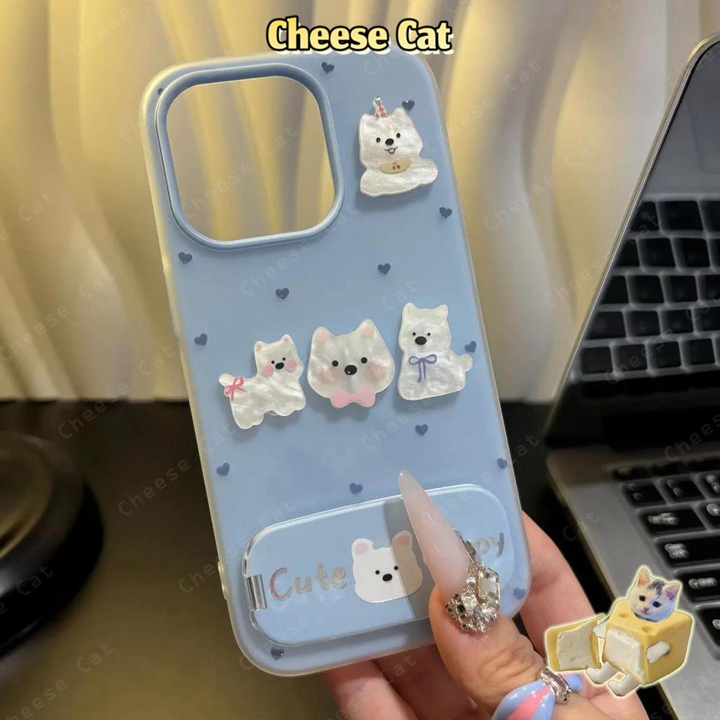 Mỹ Phẩm Đế Gương Trắng Cún Con Ốp Lưng Điện Thoại iPhone 15 14 13 12 11 16 17 Pro Max XR Xs Max 7 Plus