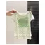 Milyfashion Dễ Thương Apple Star In Gạc Áo Thun Ngắn Tay Mùa Hè Vai Trước Slim-Fit Slimer Nhìn Giả Hai Mảnh Ngắn Top Y2K baby tee