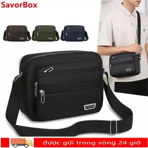 Túi đeo chéo nam SAVORBOX, Túi đeo vai hình chữ nhật màu xanh lá cây màu đen, Túi xách nam Nylon