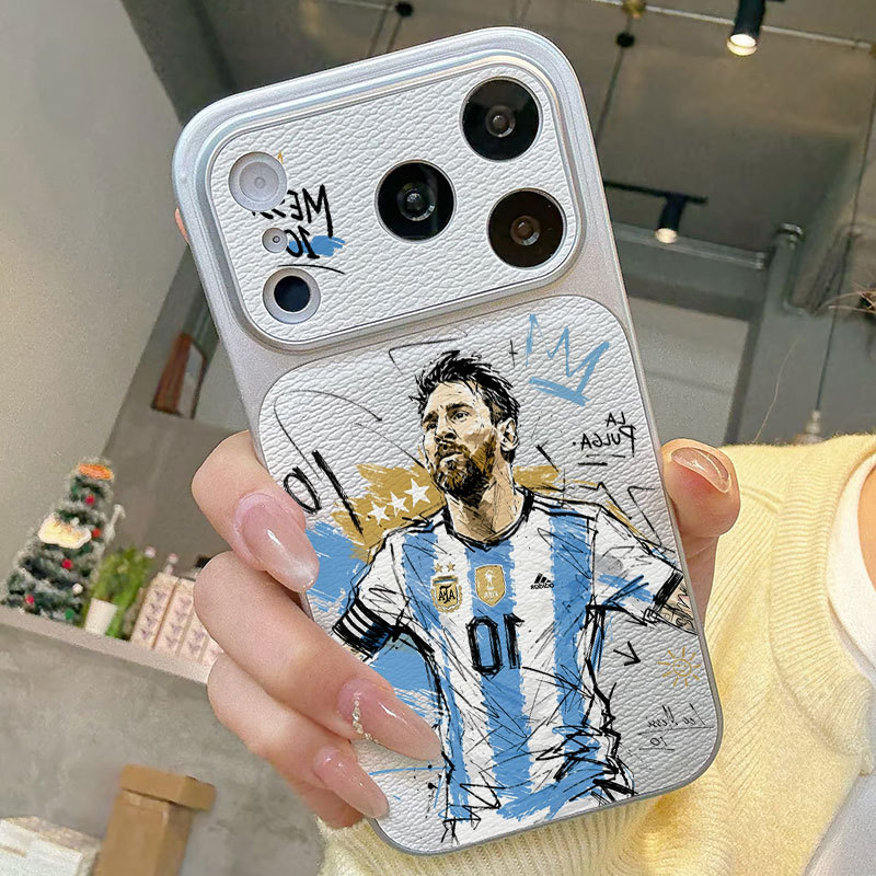 Ốp lưng iPhone Họa tiết da mạ phong cách Argentina số 10 Messi iPhone 17 16 15 14 13 12 11 Pro Max Plus Max