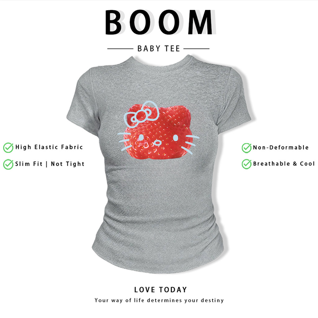 BOOM Áo Baby Tee Nữ Cotton Ôm Body-Áo Thun Ngắn Tay Y2K In Hình PhongCách Mùa Hè, Cổ Tròn Hàng Đầucách hàn quốc phong391