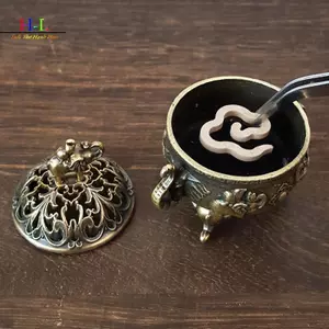 HL Voi Lư Hương Kim Loại Sen Lư Hương Lư Bát Đựng Hương Có Tay Cầm Thiền Yoga Trang Trí Nhà Cổ Phong Cách LMWU