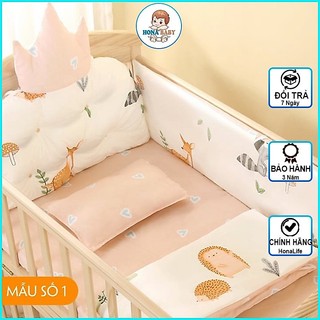 SET QUÂY NÔI CŨI,HOÀNG GIA VƯƠNG MIỆN CAO CẤP: Nệm, Gối, 4 Quây Vải [Chưa Gồm Cũi Gỗ]