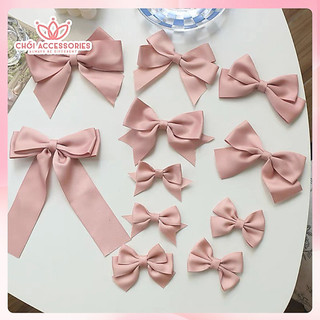 Kẹp tóc nơ lụa nhiều mẫu màu hồng Chồi accessories nhẹ nhàng đáng yêu cho bạn gái Y240