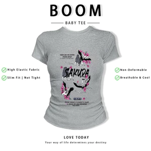 BOOM Áo Baby Tee Nữ Cotton Ôm Body-Áo Thun Ngắn Tay Y2K In Hình PhongCách Mùa Hè, Cổ Tròn Hàng Đầucách hàn quốc phong460