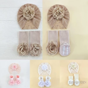 Bé Gái Sơ Sinh Lưới Mềm Ren Hoa Thiết Kế Dễ Thương Thoáng Khí Beanies Và Tất Gân