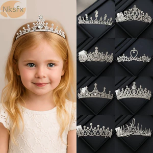 Vương Miện Bánh Công Chúa NKSFX, Tiara Cô Dâu Pha Lê Cổ Điển, Phụ Kiện Tóc Thời Trang Bạc Kim Cương Giả Tiệc Cưới Mũ Sinh Nhật