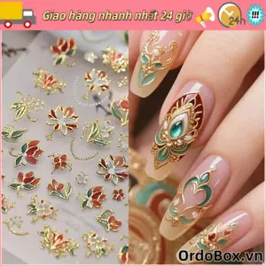 Nhãn dán móng tay ORDOBOX, Nhãn dán nghệ thuật làm móng khung kim loại cổ điển dập nổi 5D, Phụ kiện trang sức Thiết kế hoa hồng hình trái tim màu đỏ Baroque Tranh sơn dầu Trang trí móng tay DIY Nail Art