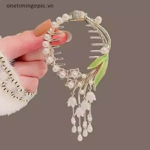 VFZ Bện Nơ Kẹp Tóc Ngọc Trai Bướm Kẹp Tóc Đuôi Ngựa Bule Tóc Móng Vuốt Phụ Kiện Hàn Quốc OTE
