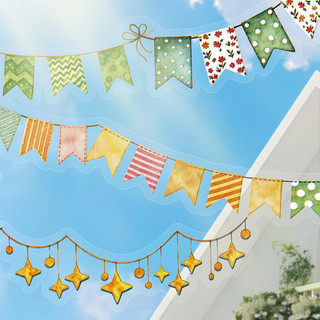 ENWEI 65mm * 2m 1 Cuộn [Bunting Celebration Series] Cờ Xanh Ngôi Sao Vòng Hoa Lễ Hội Tiếp Liệu Tạp Chí Vật Liệu Đế Trang Trí Washi Băng Dán Văn Phòng Phẩm