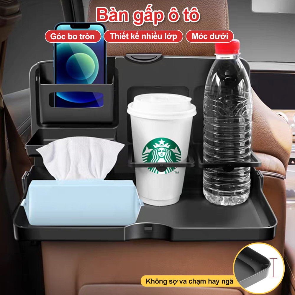 Bàn ăn ô tô gấp gọn treo lưng ghế đa năng, khay đựng đồ kèm giá đỡ điện thoại thiết kế tiện lợi gọn nhẹ cho xe hơi