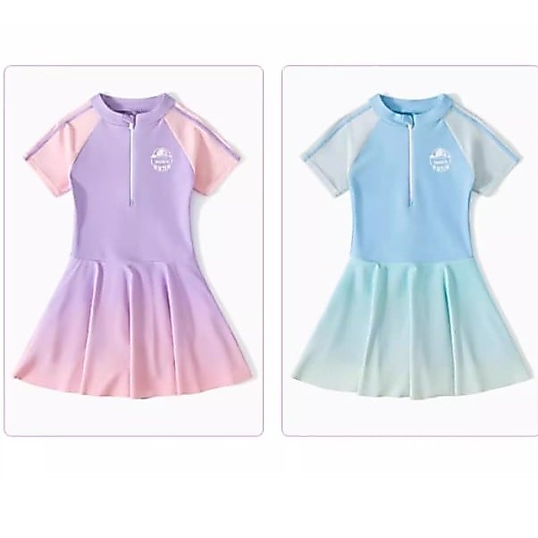 Bộ đồ bơi trẻ em Yuke, bộ bơi cho bé gái váy bơi liền quần size 110-160 cộc tay trơn ráp lăng aoibaby