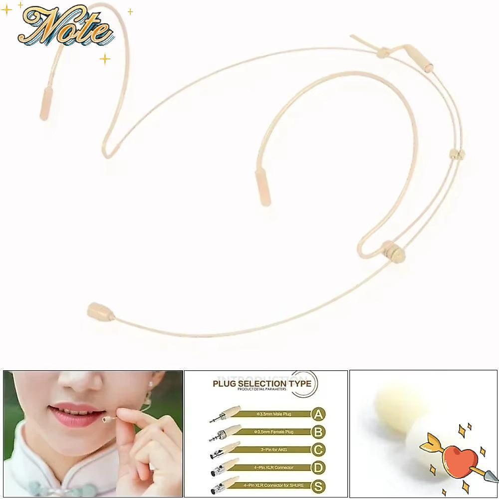 Mic tai nghe NOTE1, Micrô đeo đầu màu be không dây, Bộ khuếch đại móc tai đôi 3,5mm 3 chân di động Phụ kiện micrô loa bằng giọng nói