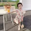 ✿ Bé Gái Hàn Quốc Gấu Cầu Vồng Graffiti Lông Tơ Tay Top Skort 2 Chiếc Có Mũ Rơm Trang Phục Mùa Hè Dễ Thương