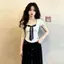 Phong cách Hàn Quốc Pure Desire Cổ thấp chấm bi phối ren Áo thun ngắn tay giả hai mảnh phong cách mới mùa hè