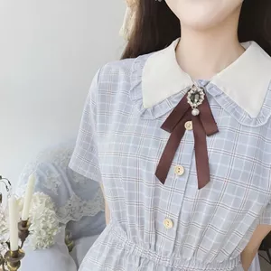 Nhỏ Phong Cách Preppy Nơ Tươi Đầm Kiểm Tra Mùa Hè Phong Cách Mới Cô Gái Ngọt Ngào Váy Voan Học Sinh