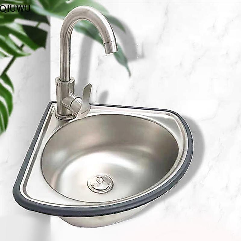 QIUWU RV Bồn Rửa Chén Phòng Tắm Không Gỉ Chậu Cắm Trại Góc Rau Motorhome Thanh Thép Nhỏ Bát Đơn Thả Bồn Tắm.