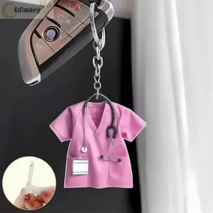 Mặt dây chuyền thẻ phẳng EDIWANY 2D, có ống nghe Công nhân Móc khóa Đồng phục y tá Móc khóa, Móc khóa ô tô Acrylic Quà tặng cho y tá bác sĩ