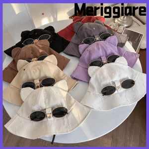 Mũ ngư dân MERIGGIARE, Mũ tai mèo dễ thương thoáng khí, Mũ bảo vệ chống nắng bằng vải Cotton thời trang dành cho nữ
