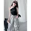 Phong cách mới mùa xuân (120-170) Màu đen đeo vai bên ngoài Jazz Dance Skinny Top